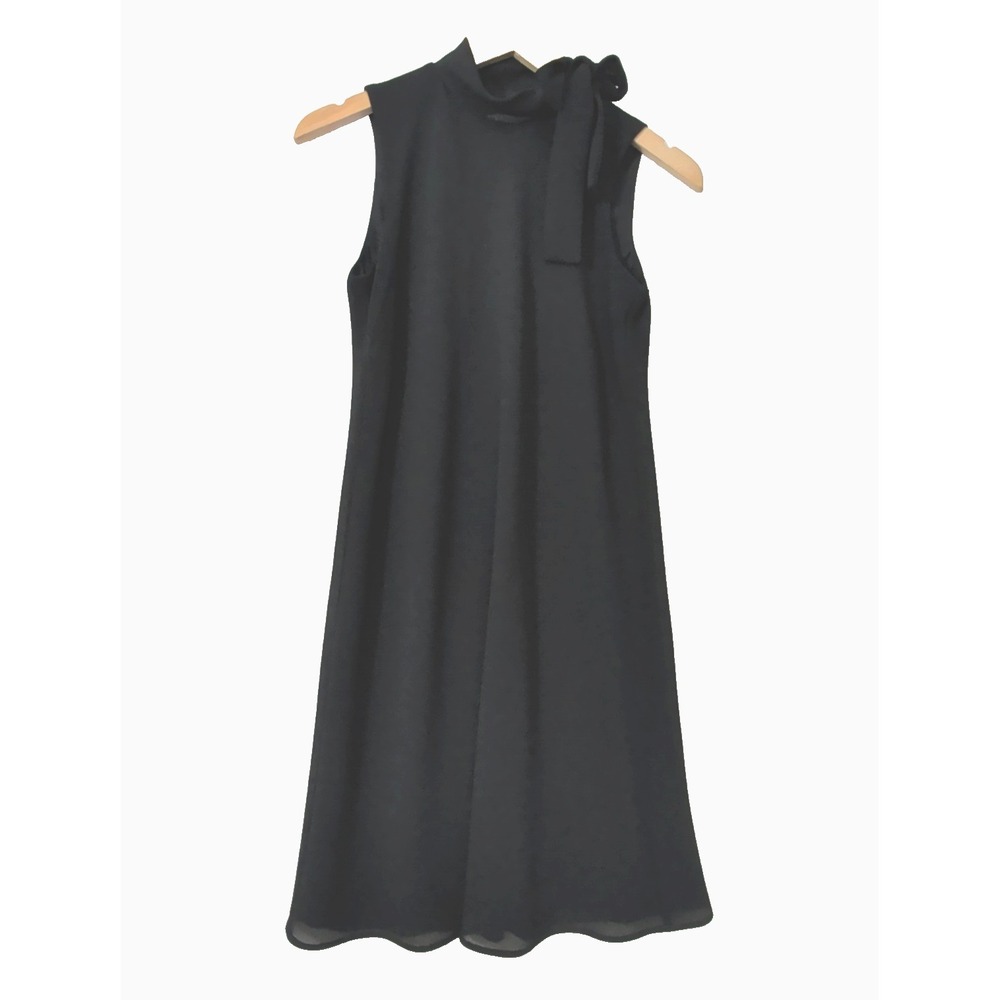 Talbots Mock Bow Tie Neck Dress Womens 4 Black Sleeveless Cocktail Party Event